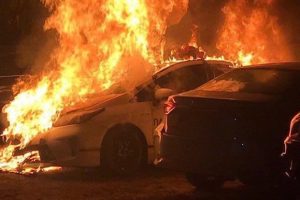 Kiev, Ukraine: Anarchists burned a police car